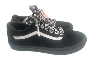 VANS Old Skool shoes Mens 10 Black Suade Low Top Chunky Laces Checkered Skating 