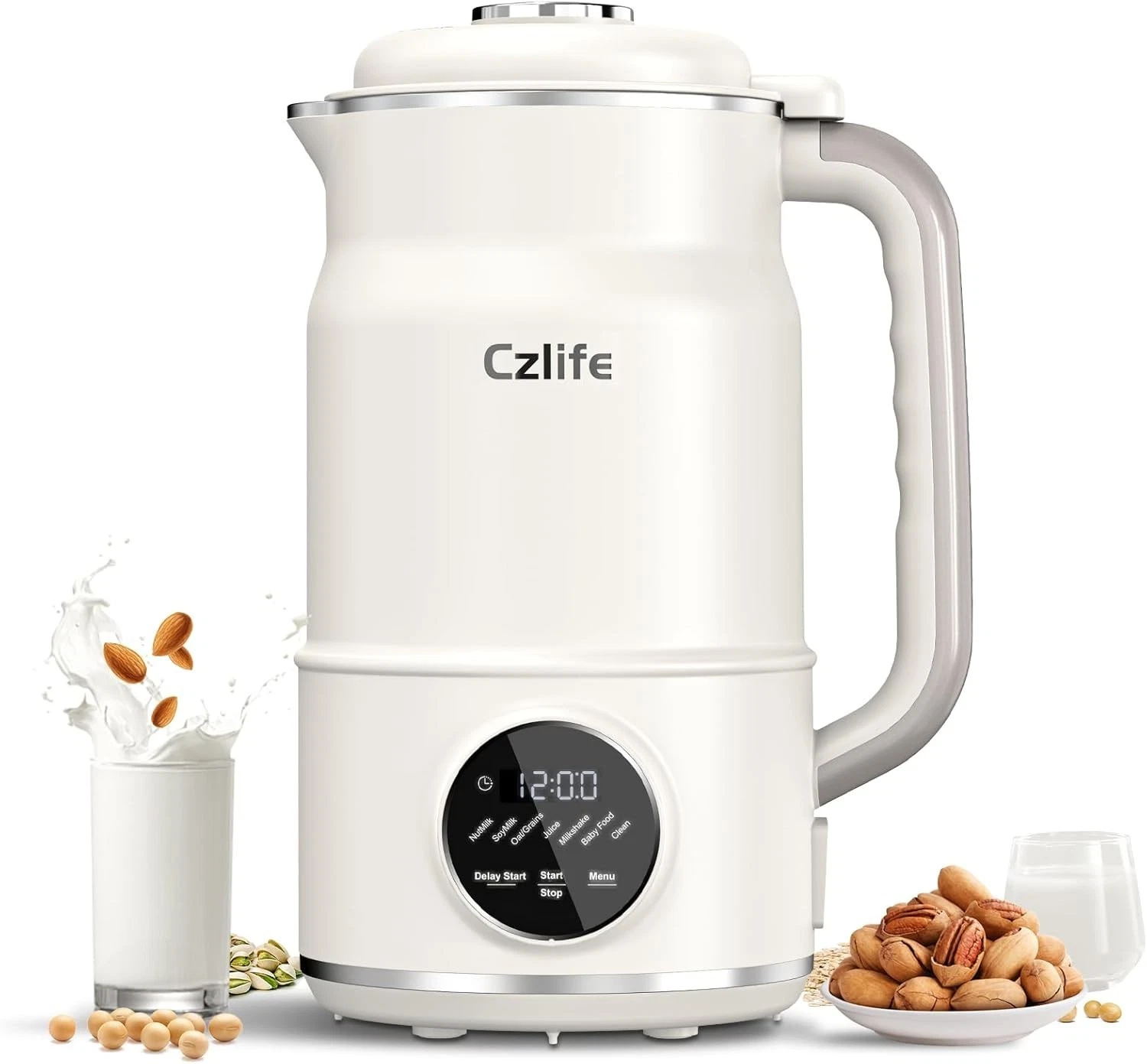 Czlife N7 Nut Electric Soy Milk Maker Machine Creamy White 1.5L Adjustable Time