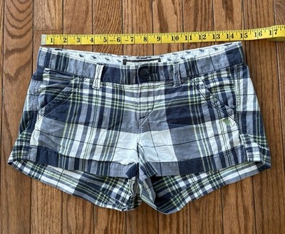 GUC Girls Juniors Abercrombie & Fitch NY Plaid Shorts Size 0 Blue White Green