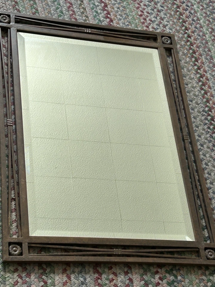 Industrial Style Metal Beveled Frame Wall Mirror 33in Minimalist Vanity Rustic - Image 4 of 4