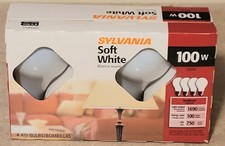 4 Pack Sylvania Soft White 100 Watt Light Bulbs NOS Made in USA Old Style
