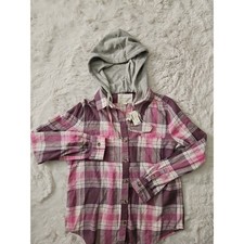 Aeropostale Plaid Hooded Flannel Shirt NWT Women's Small Pink Purple Relaxed Fit