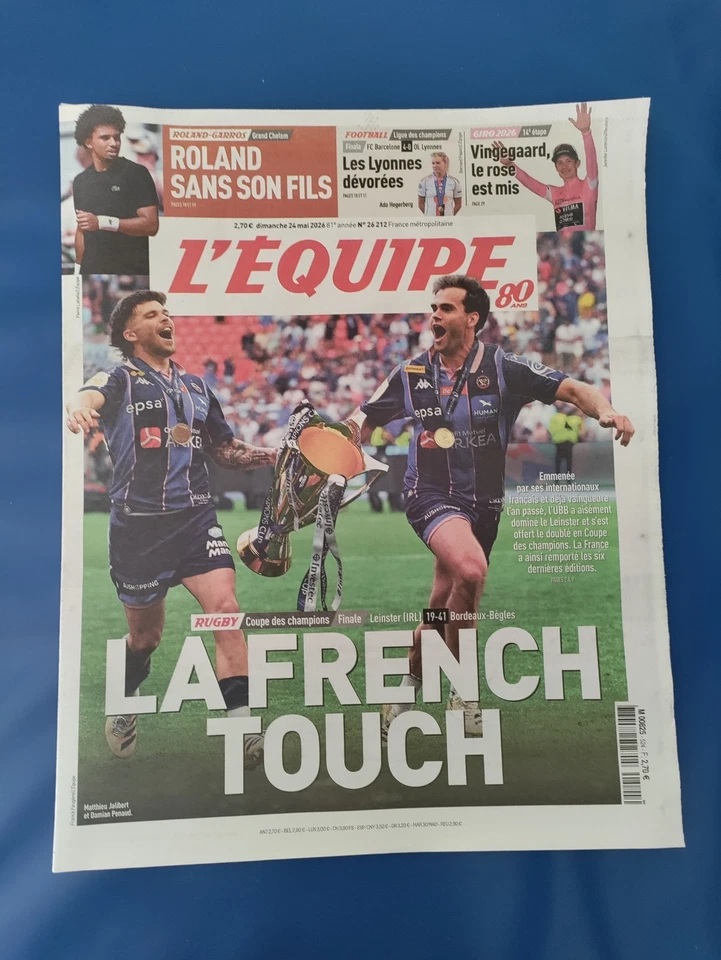 BORDEAUX CHAMPION D'EUROPE DE RUGBY/ RC LENS/JOURNAL L'EQUIPE 24/5/2026 - Photo 1/1