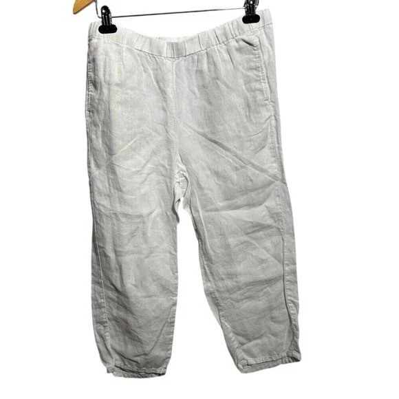J Jill Love Linen White Pull On Capri Pants Pockets Sz M Capris Coastal Classic