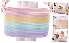 75L Extra Large Rainbow Cotton Rope Storage Basket for Blanket Pastel Rainbow