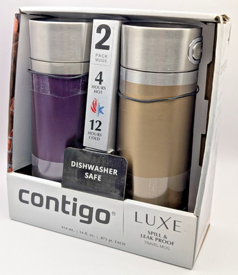 Contigo Luxe Spill & Leak Proof Travel Mug 14 oz 2 Pack Stainless Steel NEW