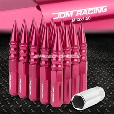JDM ALUMINUM PINK SPIKED LUG NUTS+ADAPTER 20PCS/SET M12X1.5 20MM OD/123MM TALL