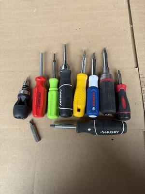 Lot Of 9 Multi-Bit Screwdrivers Powerbuilt, Lutz, Husky, Lenox, Doyle, Taskforce