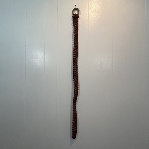 Genuine Leather Braided Belt Cognac Brown Brass Buckle Large K3192 - Picture 3 of 7
