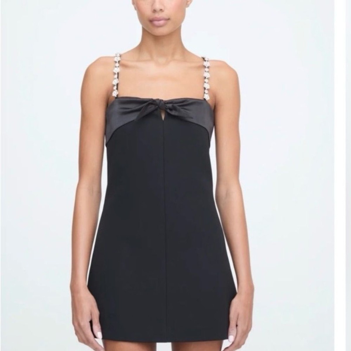 embellished strap mini dress in black Black Crystal-embellished Mini Dress