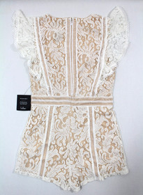 NWT LuLu&rsquo;s Ivory Lace Ruffled Romper Women&rsquo;s M V-Neck Lined Feminine Boho