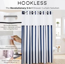 Hookless Quickfit Hotel Style Fabric Shower Curtain, Sheer Top & Snap-in Liner