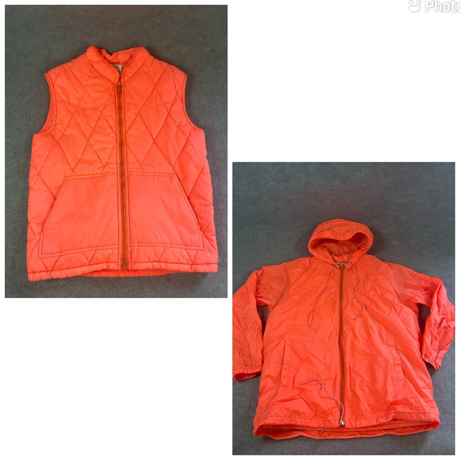 Vintage Puffer Vest Neon Orange M Miller Rain Jacket Pockets Festival Hunting