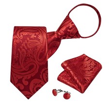 Silk Zipper Ties for MenPaisley Solid Plaid Pre-tied Tie and Pocket Square Cu...