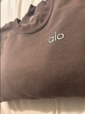 Alo Yoga Accolade Crew Neck Pullover Sweatshirt Espresso Size