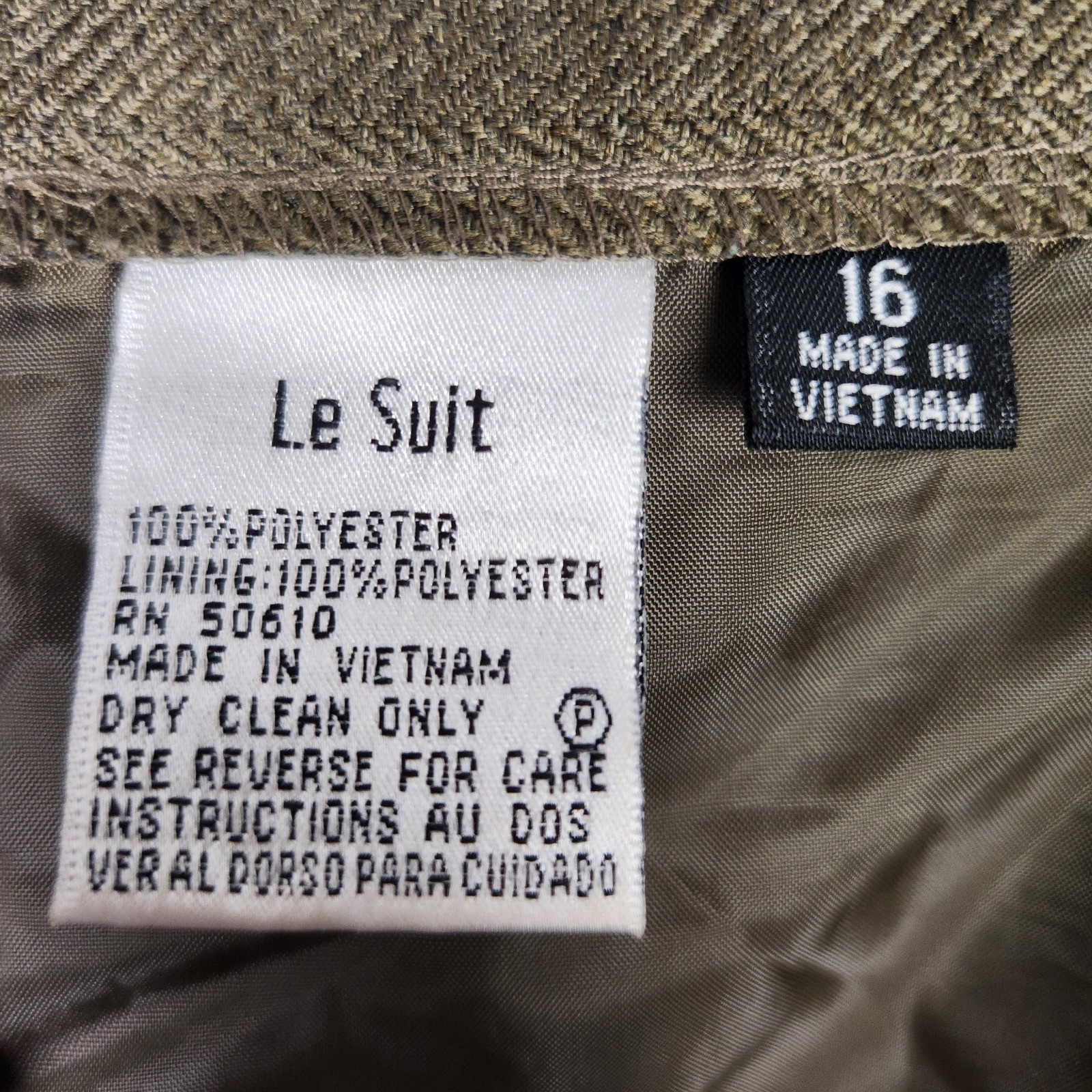 EUC Le Suit 2 Piece Pant Suit Brown Green Herringbone Wide Leg Pant Size 16 #611