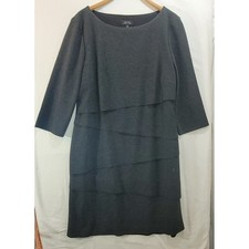 Tahari Arthur S Levine Women's Gray Tiered Sheath Dress Size 14 3/4 Sleeve