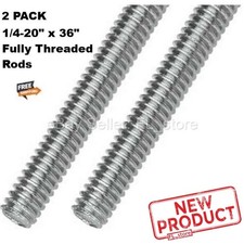 2 PACK All Thread Rod Threaded Rod 1/4-20" x 36" Zinc Plated Steel Coarse NEW