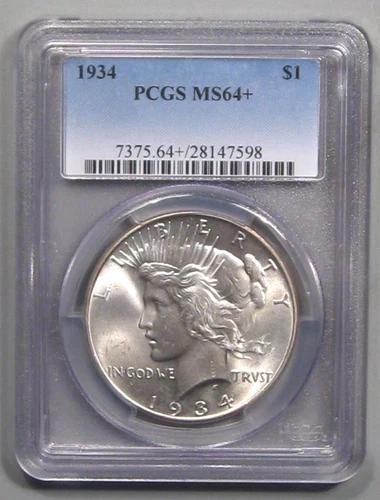 BU 1934 Silver PEACE Dollar.  PCGS MS64+