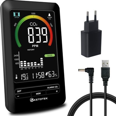 KETOTEK CO2 Messgerät, CO2 Melder Raumluft, Luftqualität Messgerät mit Alarm ...