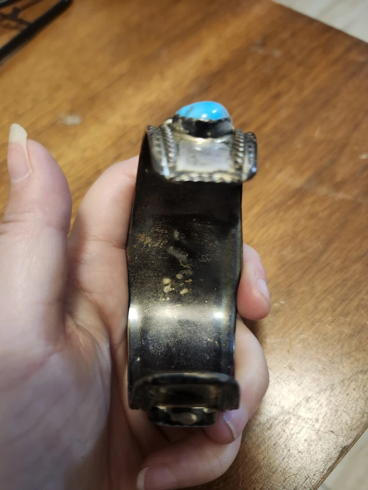 Vintage Navajo Manschette 12 große blaue Türkis Sterlingsilber Indianer  - Bild 2 von 4