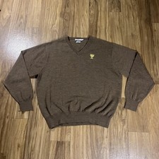 Peter Millar Sweater Mens XL Brown Merino Wool V Neck Pullover Logo Golf