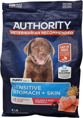 Authority Puppy Sensitive Stomach & Skin Salmon & Rice Dry Dog Food - Size 6 lb