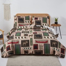 Lodge Bedding Set King Size Rustic Cabin Quilts Lightweight Reversible Moose ...