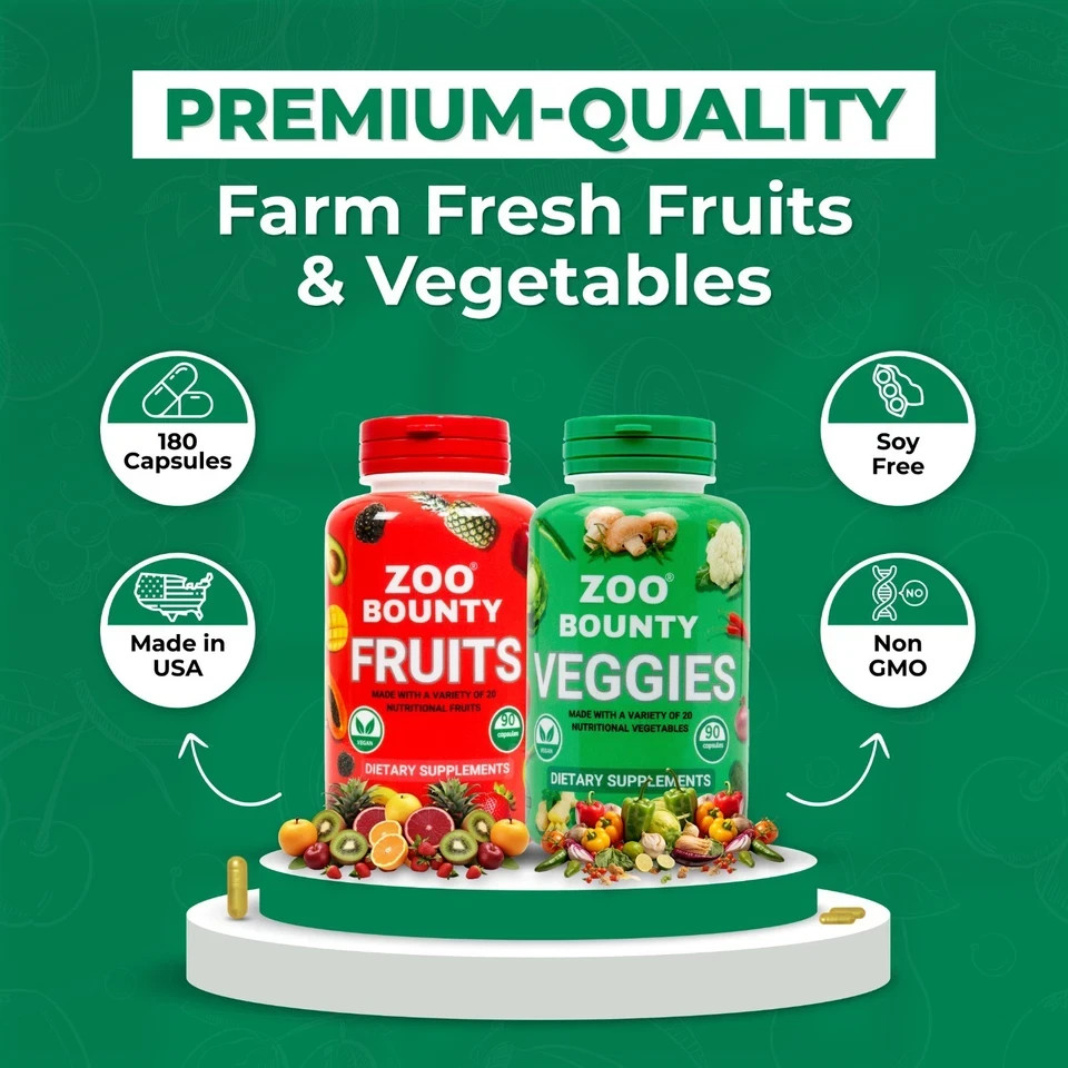 ZOO BOUNTY Fruits & Veggies 180 Caps Whole Food Supplement Energy ...