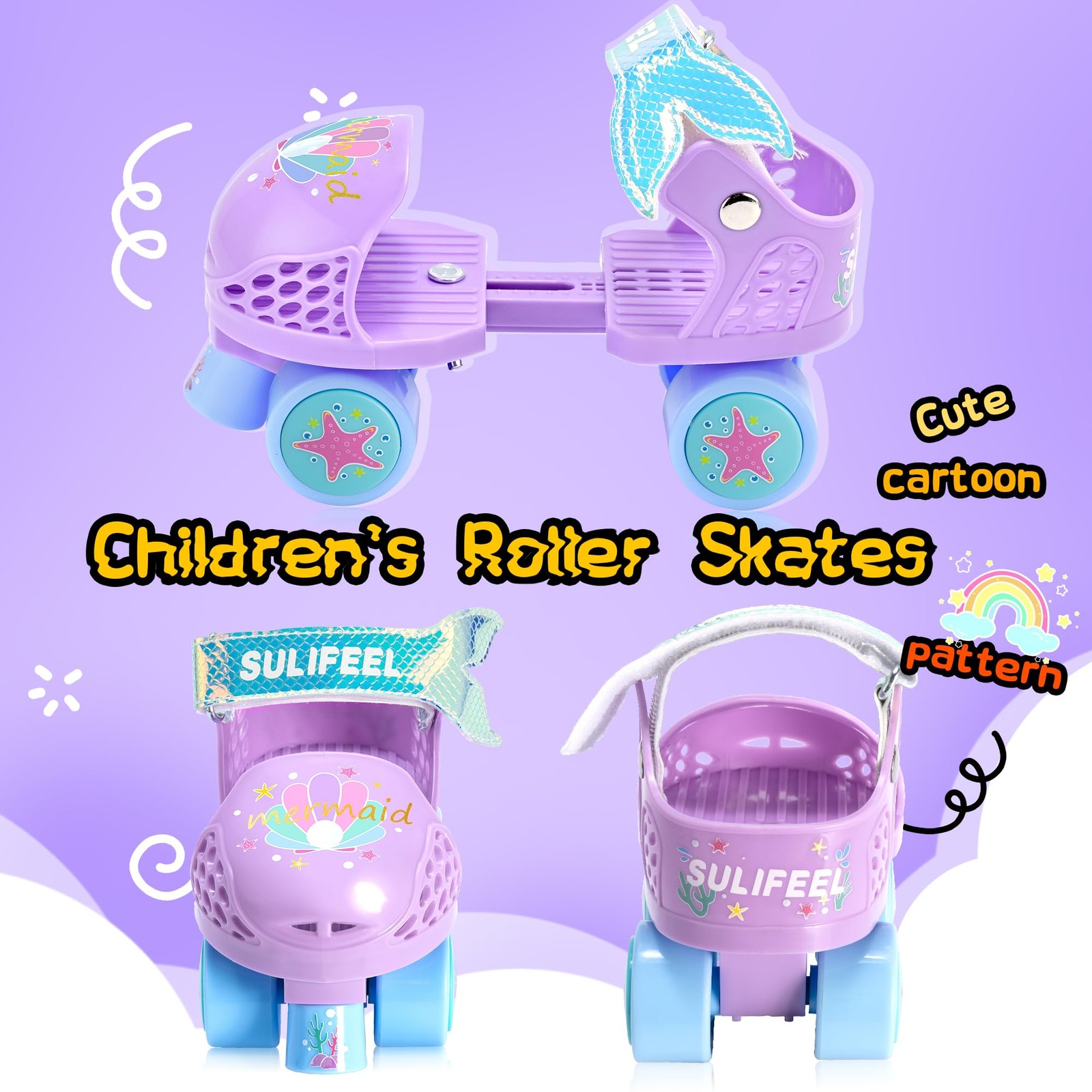 SULIFEEL Kids Adjustable Quad Roller Skates,Toddler Beginner Roller Skates fo...