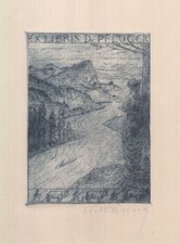 Exlibris Bookplate Etching Karl Hänny 1879-1972 Rhine Landscape