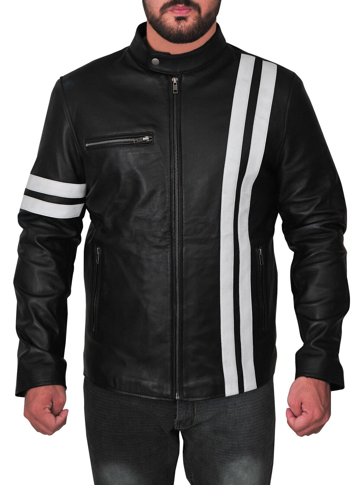 VETEMENTS Giacca Uomo Pelle Nera Pura Pelle di Agnello Moto Slim Fit Cappotto Motociclista