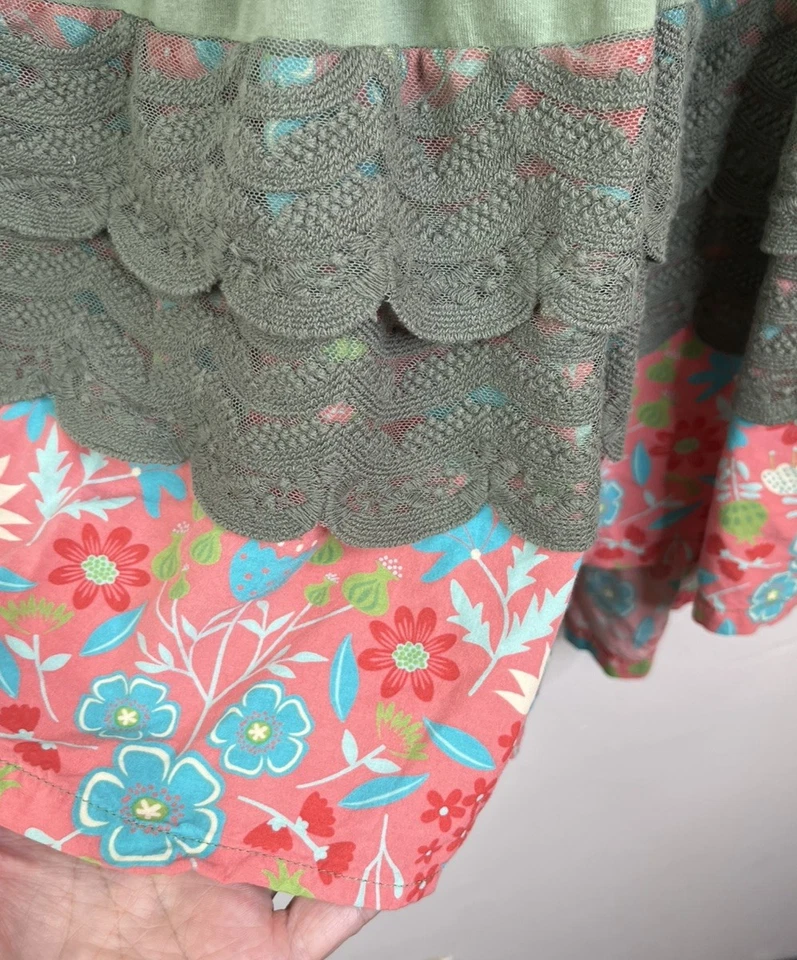 Vestido sin mangas Matilda Jane niños talla 4 niño XS rosa verde floral con volantes elástico Foto 3 de 4