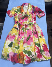 Oscar de la Renta Studio Floral Silk Satin Belted Fit & Flare Dress 14 ( 0182 )
