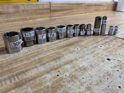 Qty-13 Chrome Sockets 6-12 Point Craftsman Snap-on Mac Cornwall Different Sizes