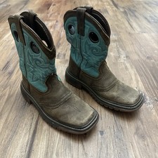 Rocky Boot Kids Pull-On Western Boot Teal Brown Rodeo Cowboy