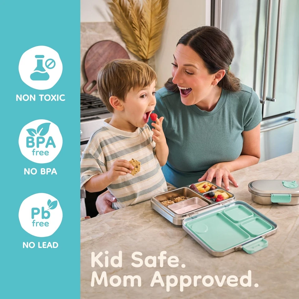 Stainless Steel Snack Container for Kids – 2 Compartment Metal Bento Box, Lea... - Image 2 of 4