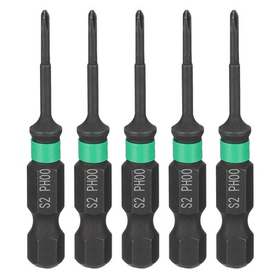 5pcs PH00 Impact Phillips Screwdriver Bits 1/4'' Hex Shank 2'' Length 0.08'' Rod