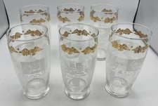 Anchor Hocking Americana White Colonial Motifs Golden Eagle Tumbler Set of 6