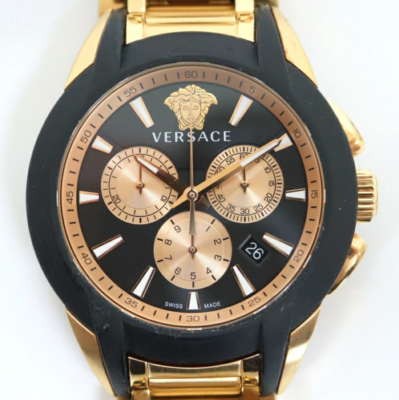 Used excellent] VERSACE Medusa Chronograph Quartz SS Black Dial