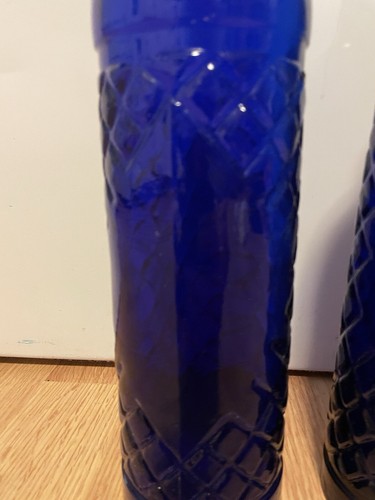 2-Vintage Colbalt Blue Bottle With Diamond Pattern RARE Made In SPAIN - Picture 3 of 11