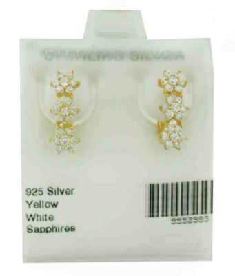 LAB CREATED WEISSE SAPHIRE 0,90 kt OHRRINGE 0,925 SILBER (Gold)*Neu mit Etikett*HEBELRÜCKEN