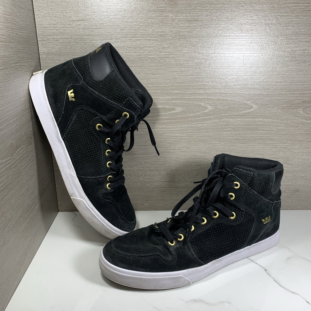 SUPRA FTWR CO Mid Skate Shoes Size 12 Black Suede Skateboarding