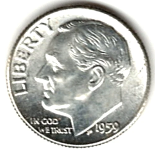 1959 ROOSEVELT DIME in BRILLIANT UNCIRCULATED CONDITION stk RD 12