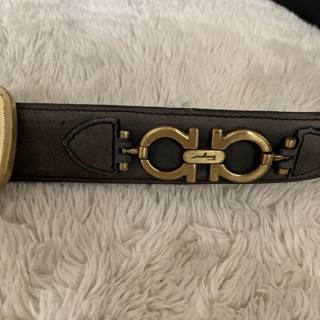 Ferragamo Suede Belt Double Gancini Gold Hardware Men's From