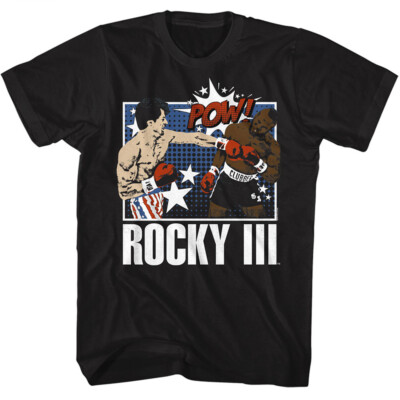 Rocky Balboa T-Shirt New Official Comic Book Pow Rocky III Clubber Lang Black 