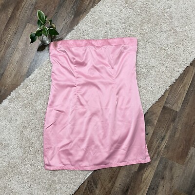 Revolve Superdown Size XL Pink Satin Strapless Notched Hem Quinn Mini Dress  | eBay