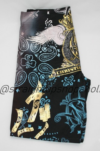 Christian Audigier "Blow Smoke" Board Shorts Size 33 Black Vintage Ed Hardy NWT - Picture 12 of 13