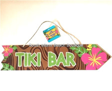 TIKI BAR Wood Sign Luau Aloha Hawaiian Hibiscus Flowers Wall Door Island Decor