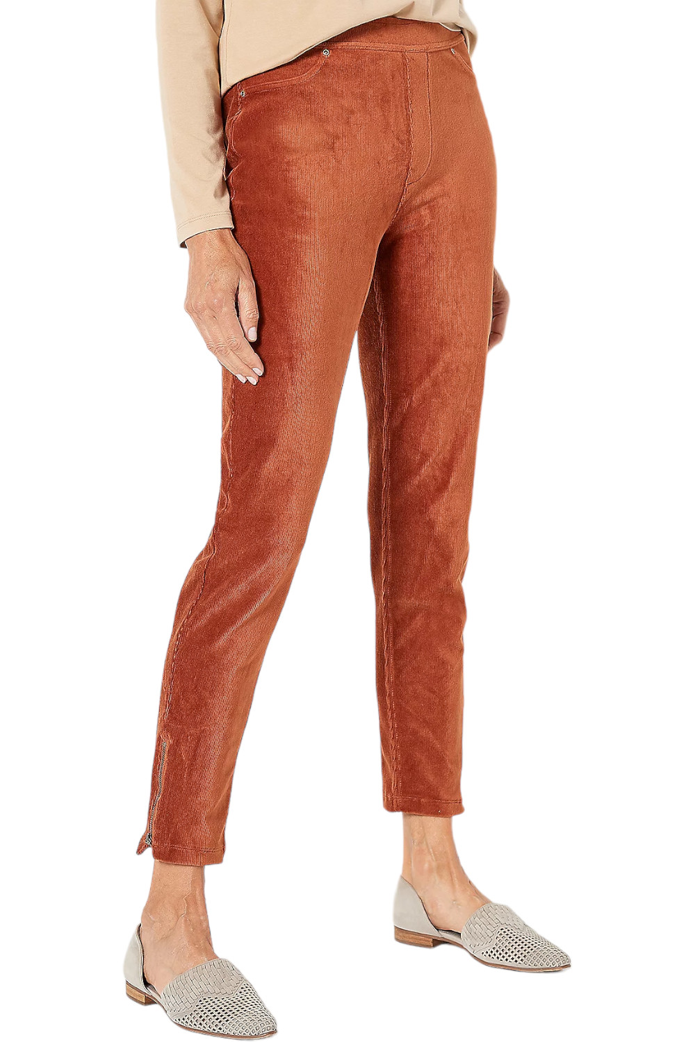 Трикотажные вельветовые брюки Susan Graver с прямыми штанинами под старину из дерева